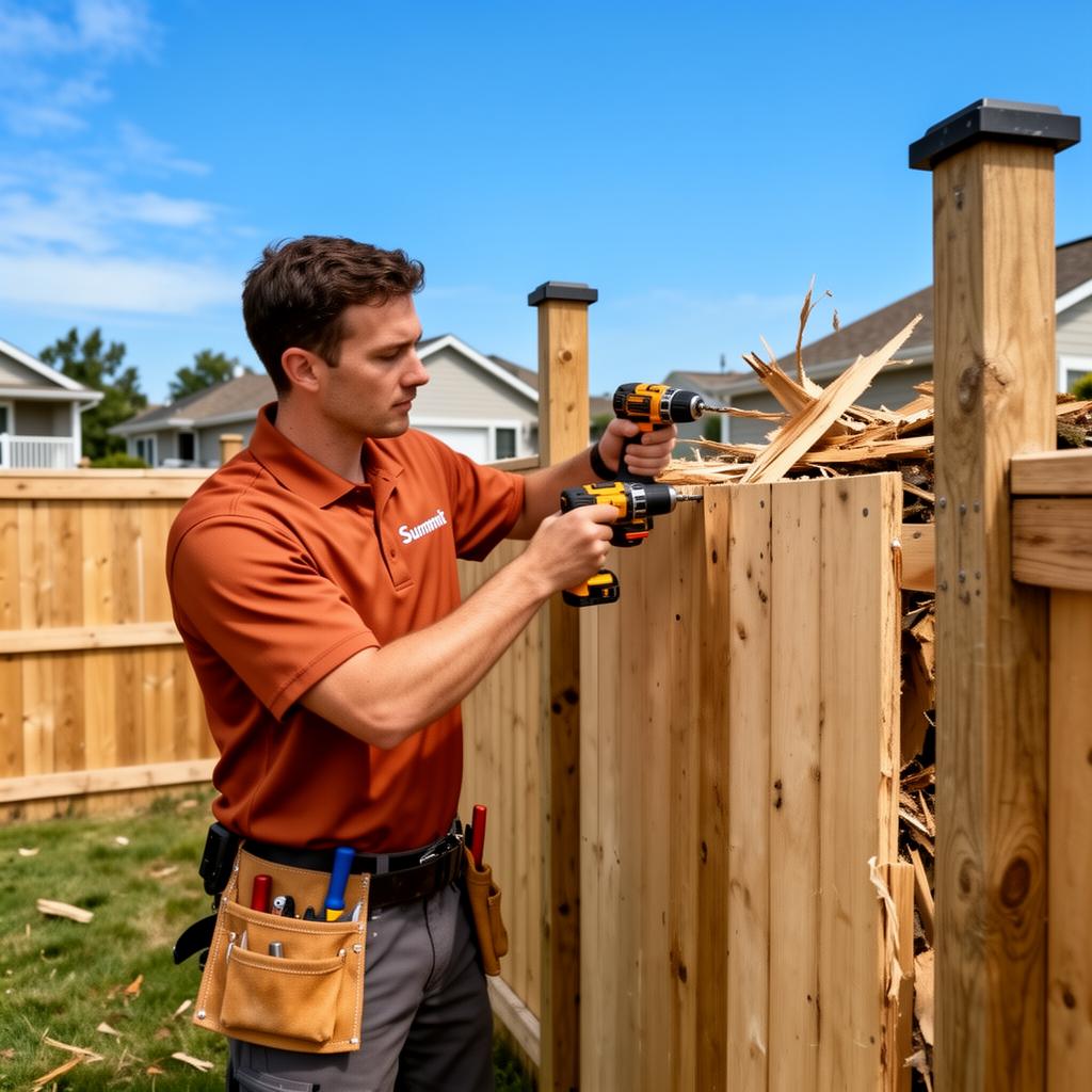 Storm-damaged fence, secured same week