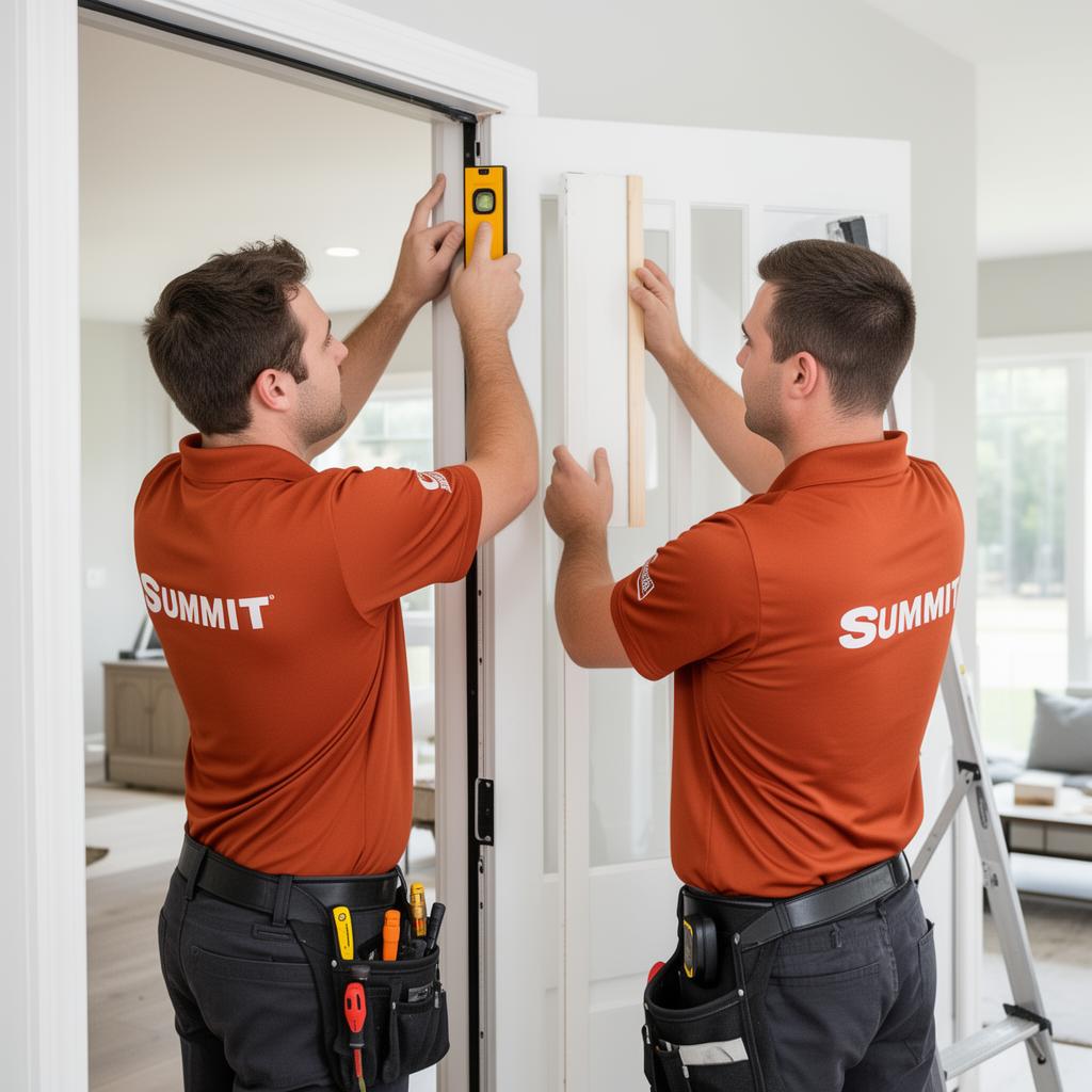 Summit technicians installing a door